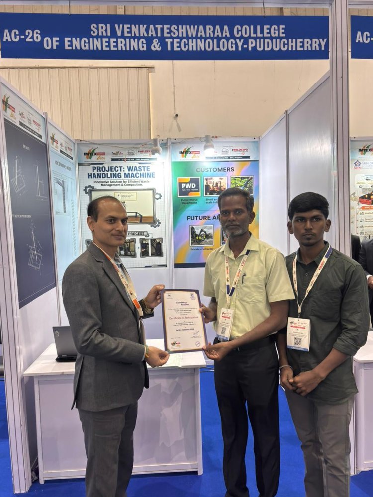 SVCET Mechanical research project has been selected for IMTEX 2026 at Bangalore