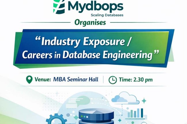 Office of Corporate Relations SVCET organised a Guest Lecture on Industry Exposure  Careers in Database Engineering  with Mydbops for our CSE 3rd and 4th year students on 5th Feb 2026