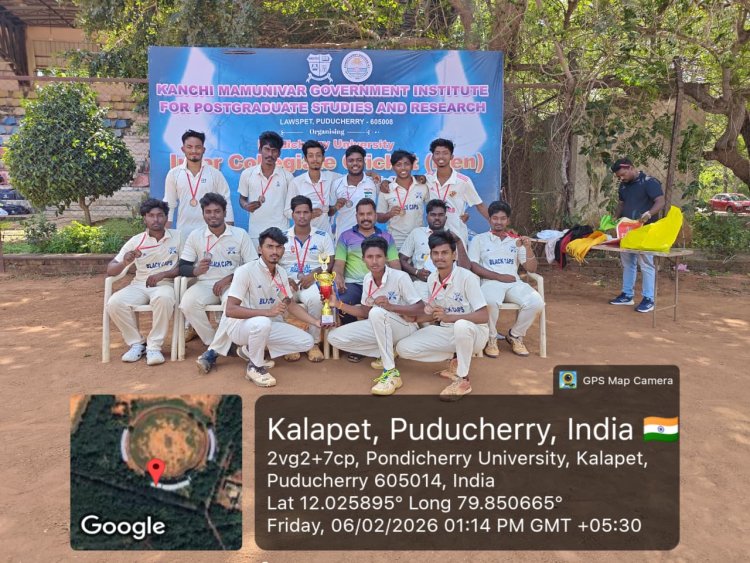 SVCET got Third Place in Pondicherry University Inter-Collegiate Cricket for Boys on 6th February 2026