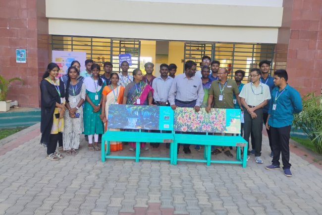 Bisleri foundation has given us the recycled and reused plastics in the form of 2 seating tables in turn for 147kgs of MLP plastics collected by our SVCET