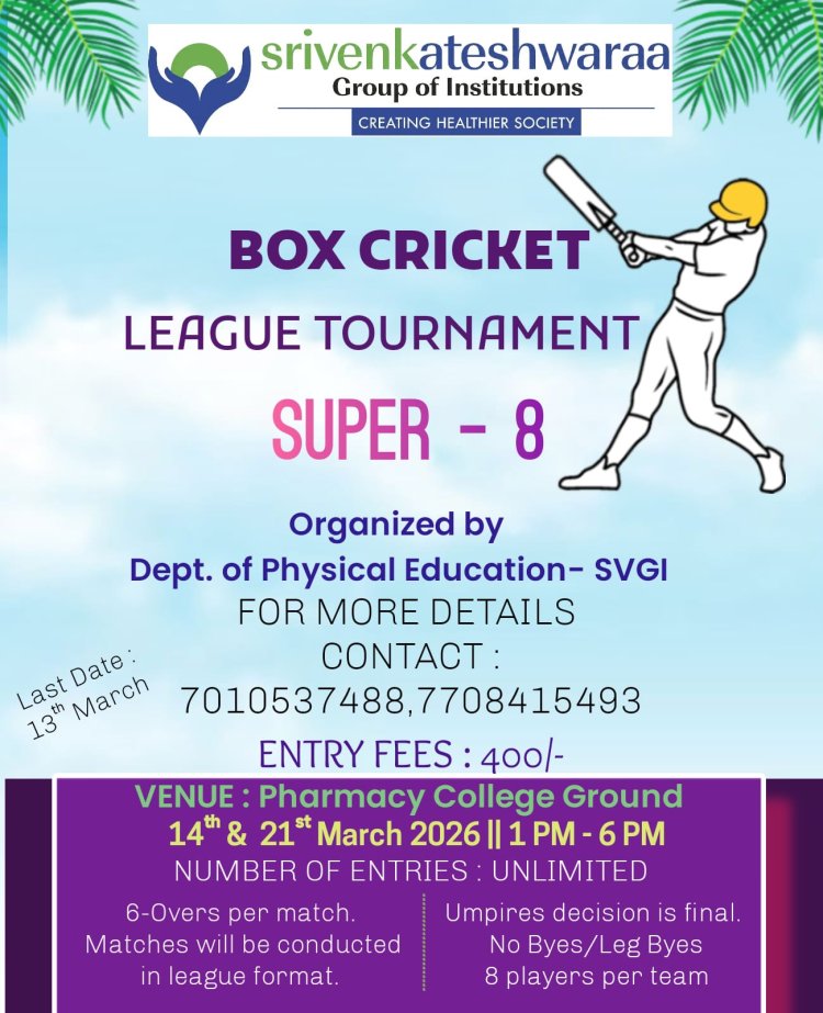 SVCET proudly secured the II Prize in the Box Cricket League Tournament  Super 8