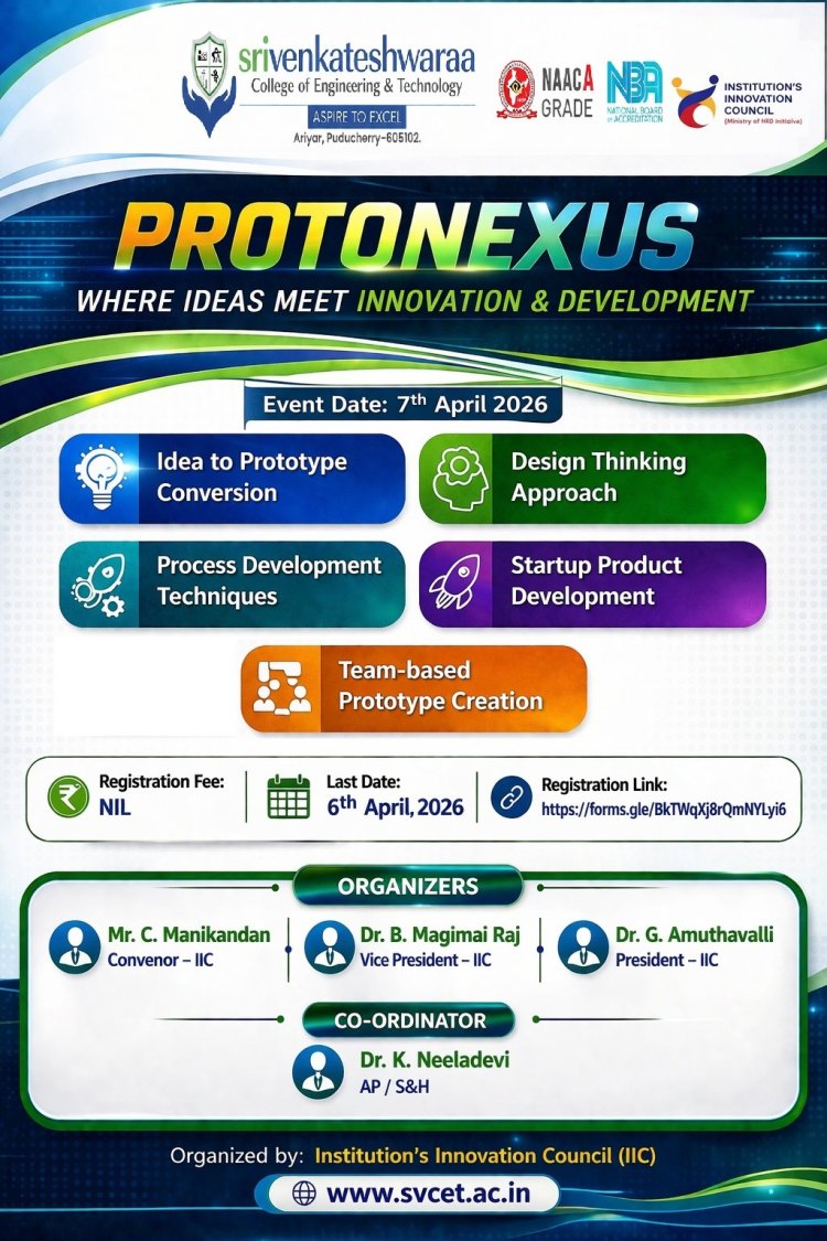 Institution’s Innovation Council IIC of SVCET has organized PROTONEXUS  Where Ideas Meet Innovation and  Development on 7th April 2026