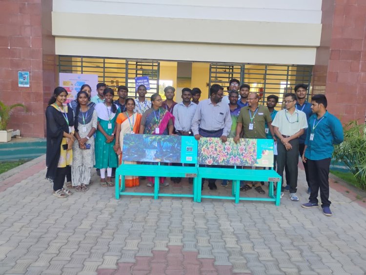 Bisleri foundation has given us the recycled and reused plastics in the form of 2 seating tables in turn for 147kgs of MLP plastics collected by our SVCET