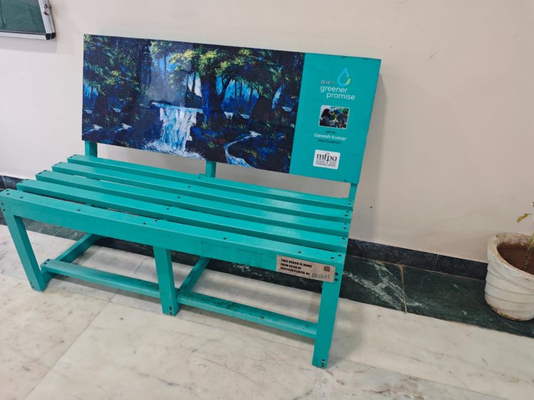Bisleri foundation has given us the recycled and reused plastics in the form of 2 seating tables in turn for 147kgs of MLP plastics collected by our SVCET