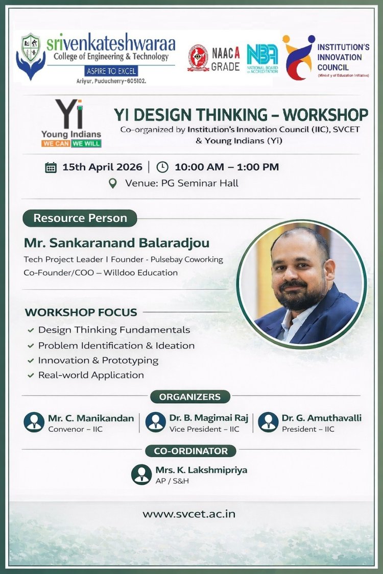 YI Design Thinking Workshop on 15th April 2026 at SVCET