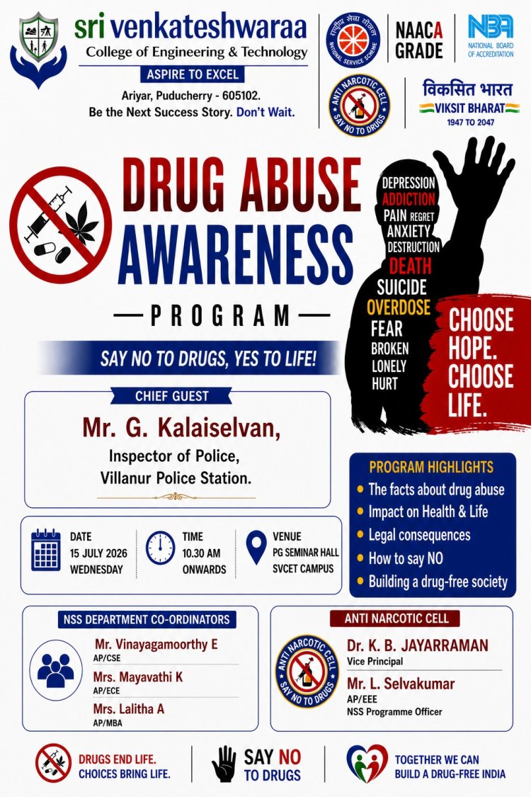 Drug Abuse Awareness Programme through the NSS and the Anti-Narcotic Cell on 15th July 2026 