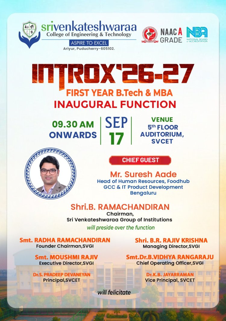 FIRST YEAR INAUGURATION AT SVCET ON 17-9-2026 THURSDAY