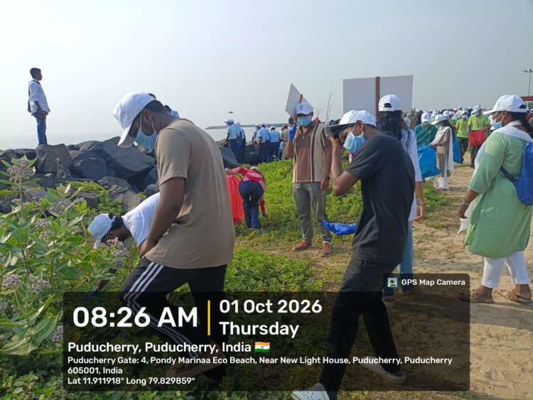 SVCET NSS conducted mass awareness cum cleanliness activity on 1-10-2026 at Pondy Marina