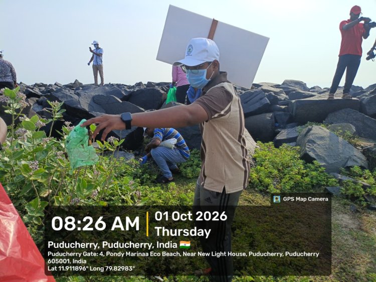 SVCET NSS conducted mass awareness cum cleanliness activity on 1-10-2026 at Pondy Marina
