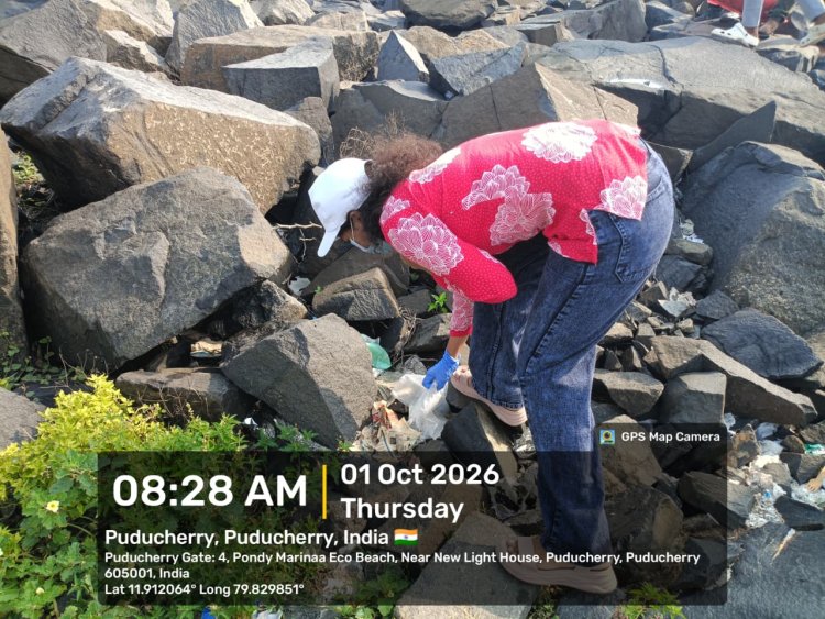 SVCET NSS conducted mass awareness cum cleanliness activity on 1-10-2026 at Pondy Marina