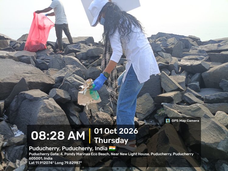 SVCET NSS conducted mass awareness cum cleanliness activity on 1-10-2026 at Pondy Marina