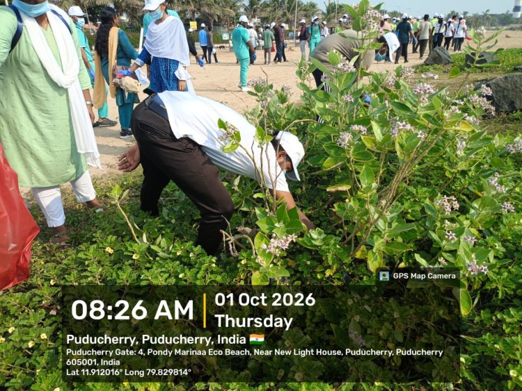 SVCET NSS conducted mass awareness cum cleanliness activity on 1-10-2026 at Pondy Marina