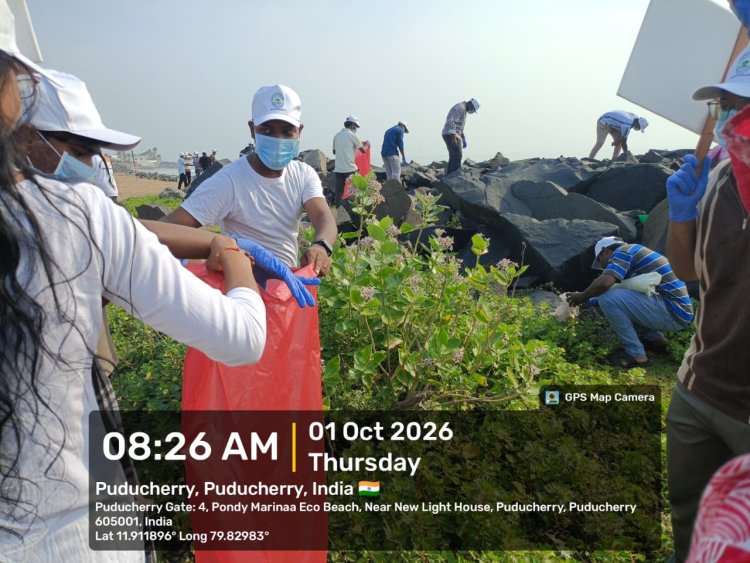 SVCET NSS conducted mass awareness cum cleanliness activity on 1-10-2026 at Pondy Marina